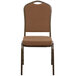 A brown Flash Furniture banquet chair with a metal frame.