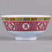 A white melamine bowl with a Chinese design of the Longevity symbol in the center.