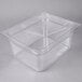 A Carlisle clear polycarbonate food pan with a lid on it.