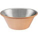 A Choice copper-plated stainless steel sauce cup on a counter.
