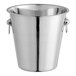 An Acopa stainless steel wine bucket with two handles.