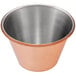 A Choice copper-plated stainless steel sauce cup with a silver rim.