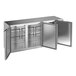 A stainless steel Beverage-Air back bar refrigerator cabinet with two open doors.