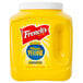 A plastic container of French's Classic Yellow Mustard with a yellow, red, and blue label.