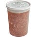 A white container of Spring Glen Beef Stew with a white lid.