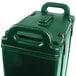 A green plastic Cambro insulated soup carrier with handles.