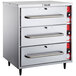 A stainless steel Vulcan freestanding three drawer warmer with knobs and dials.