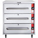 A silver Vulcan freestanding drawer warmer with red dials and knobs.