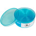 A blue plastic container with a lid holding Ateco fluted round pastry cutters.