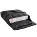 A black ServIt insulated delivery bag with white pizza boxes inside.