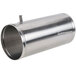 A stainless steel cylinder with a metal handle.