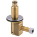 A gold and silver metal T&S EW-7611 eyewash unit with a brass valve and handle.