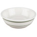 A white Tuxton nappie bowl with green lines.