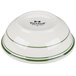 A white Tuxton china bowl with green stripes.