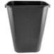 A black Rubbermaid rectangular plastic trash can.