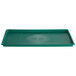 A green rectangular plastic platter with a ripple in the middle.