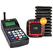 A black and red LRS Connect Pro Guest Paging System device with a stack of black pagers.