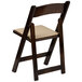 A Flash Furniture wooden folding chair with a tan cushion.