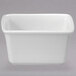 A bright white rectangular porcelain sugar caddy with a rounded edge and a lid.
