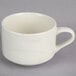 A Oneida cream white china cup with a white handle.