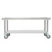 An APW Wyott stainless steel equipment stand with casters.