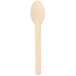 A close up of a Bambu disposable bamboo spoon.