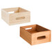 Three wooden crates with handles holding Acopa glass milk bottles with wooden lids.