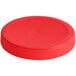 A red plastic 110/400 flat top spice lid with an induction liner.