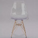 A Flash Furniture clear plastic chair with a gold base.