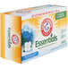 A box of Arm & Hammer Essentials Mountain Rain dryer sheets on a white background.