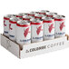 A case of 12 La Colombe Triple Lattes in red and white cans.