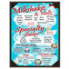 A Menu Solutions hardboard menu board with picture corners displaying a menu for a drink including a milkshake with whipped cream.