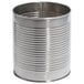 A close-up of a silver metal soup can with a white background.
