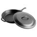 A Lodge pre-seasoned cast iron skillet with a lid.