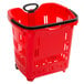A red Regency shopping basket with black handles.