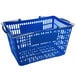 A Regency blue plastic shopping basket with handles.