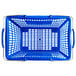 A blue shopping basket with white holes.