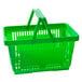 A close-up of a green Regency shopping basket with plastic handles.