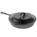 A Lodge black cast iron skillet with a handle and cover.