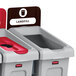 Rubbermaid Slim Jim recycling bins with brown and red lids.