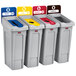 A white Rubbermaid Slim Jim recycling bin with a brown lid.