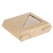 A brown Bagcraft Eco-Flute take-out box with a triangular window.