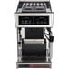 A close-up of a Grindmaster Pony Series espresso machine with a black and silver finish.
