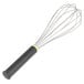 A Matfer Bourgeat stainless steel wire whisk with a black and yellow Exoglass handle.