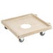 A beige plastic tray with wheels.
