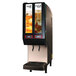 A black and white Cornelius Quest Elite iced tea and coffee dispenser with two drink dispensers.