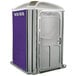 A PolyJohn purple and grey wheelchair accessible portable toilet.