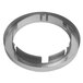 A round stainless steel trim ring with a hole in it.
