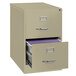 A Hirsh Industries putty vertical legal file cabinet with two drawers open.