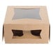 A brown cardboard Baker's Mark cupcake box with a window.